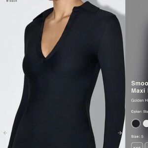 NWT KHY Kylie Jenner Skim Black Smooth Stretch Ruched Maxi Dress Golden Hour